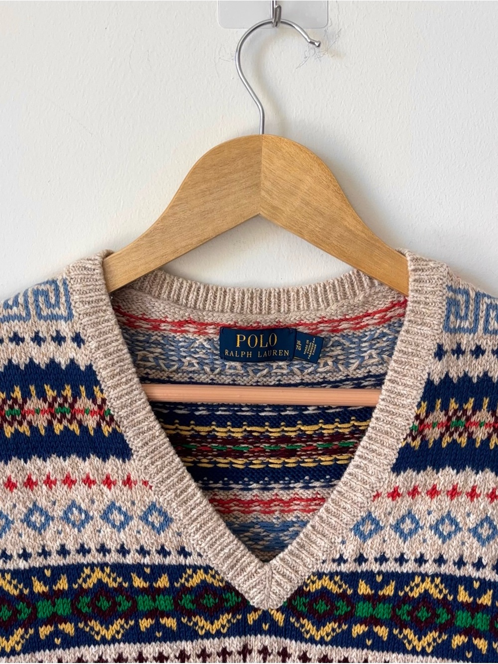 Polo Ralph Lauren Cashmere Linen Blend Fair Isle Sweater Vest Size XL V-Neck - Picture 3 of 9